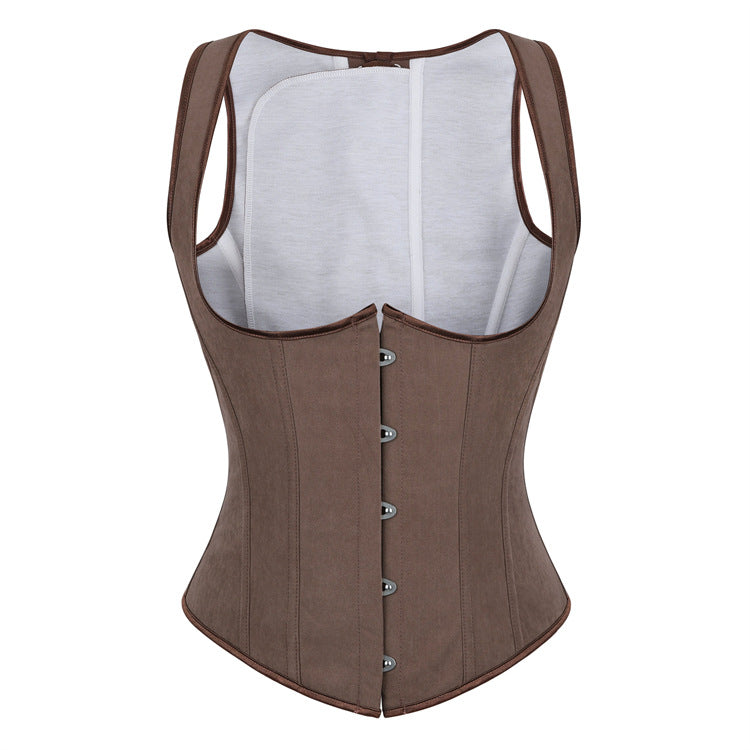 Brown Front-Closure Corset Top