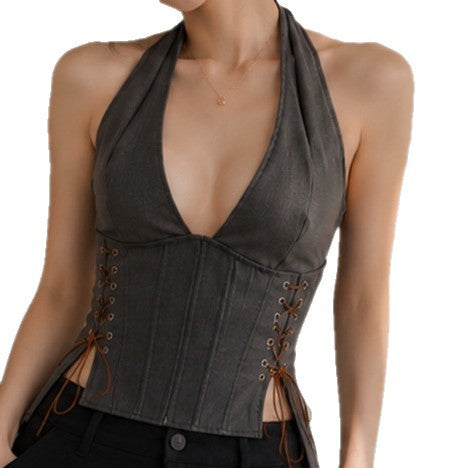 Black Plunge Halter Corset Top, alternate view 5