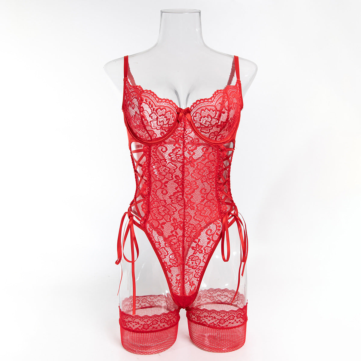 Boutique Lace Strappy Teddy Bodysuit - Alternate View