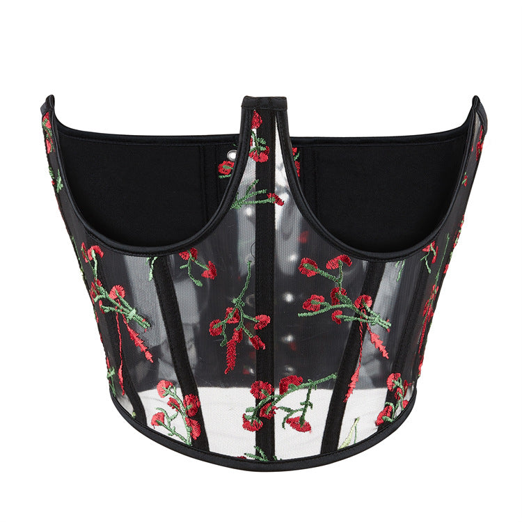 Black Rose Print Corset Top