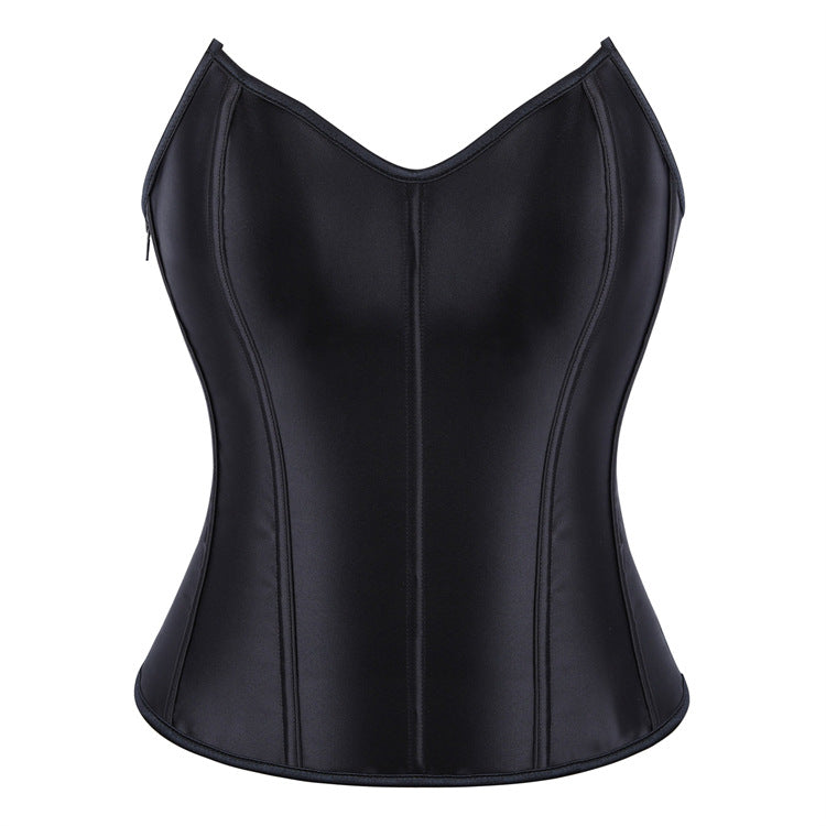 Black Leather-Look Panel Corset Top
