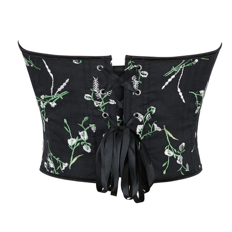 Black Floral Strapless Corset Top, alternate view 3
