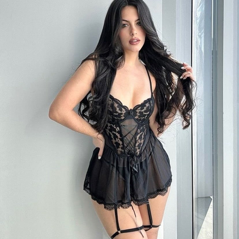 White Sheer Mesh Two-Piece Lingerie Set - Secret Hour lingerie