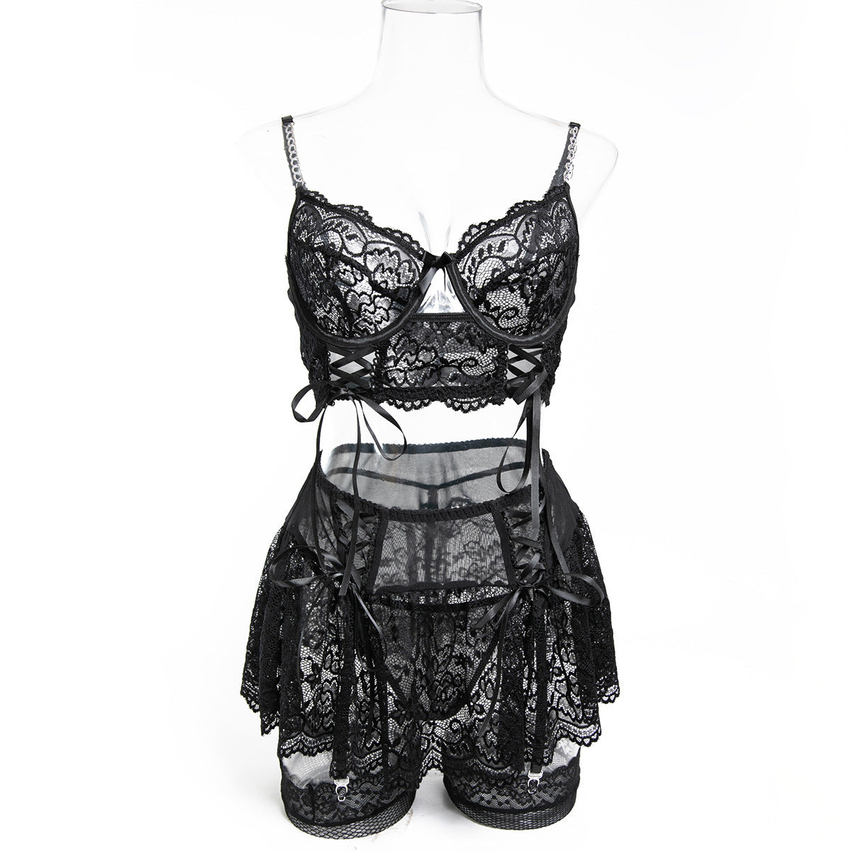 Navy Blue Strappy Three-Piece Lingerie Set - Alternate View