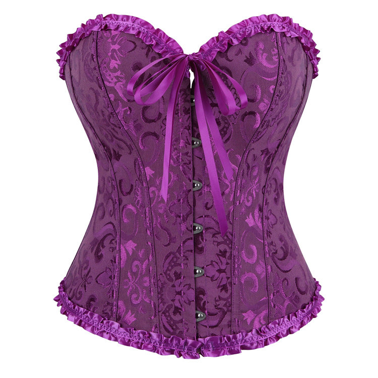 Black Ruffle Trim Front-Lace Corset Top, alternate view 16