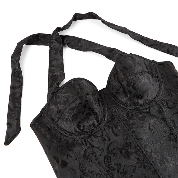Black Halter Jacquard Corset Top, alternate view 4