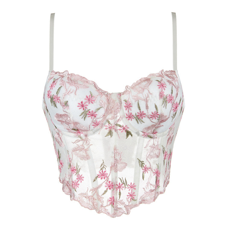 White Pink Floral Corset Top