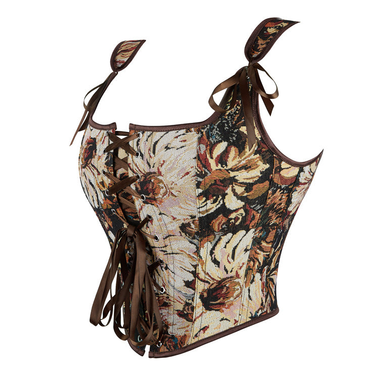 Black Floral Tie-Strap Corset Top, alternate view 2
