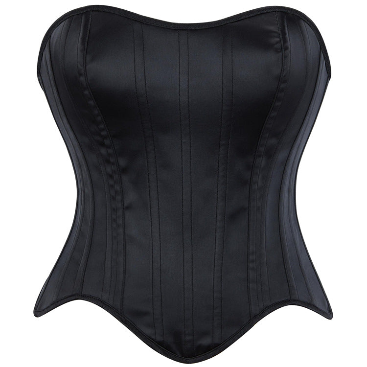 Black Leather-Look Zip-Back Strapless Corset Top
