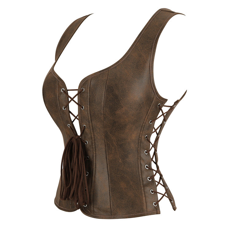 Brown Lace-Up Corset Top, alternate view 2