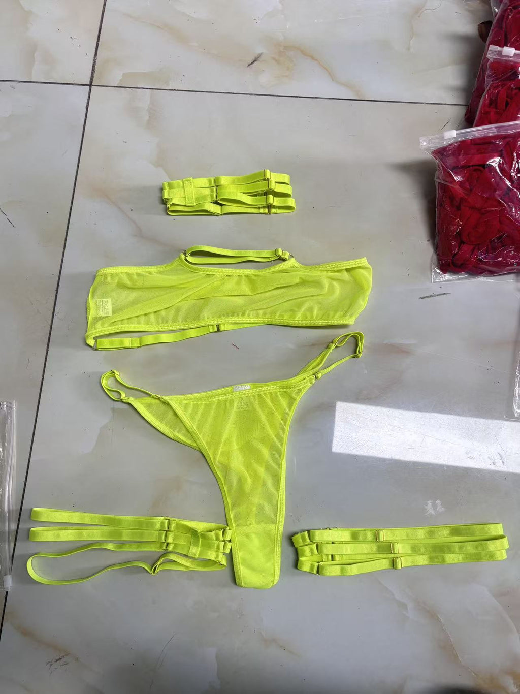Blue Lace Four-Piece Lingerie Set - Alternate View