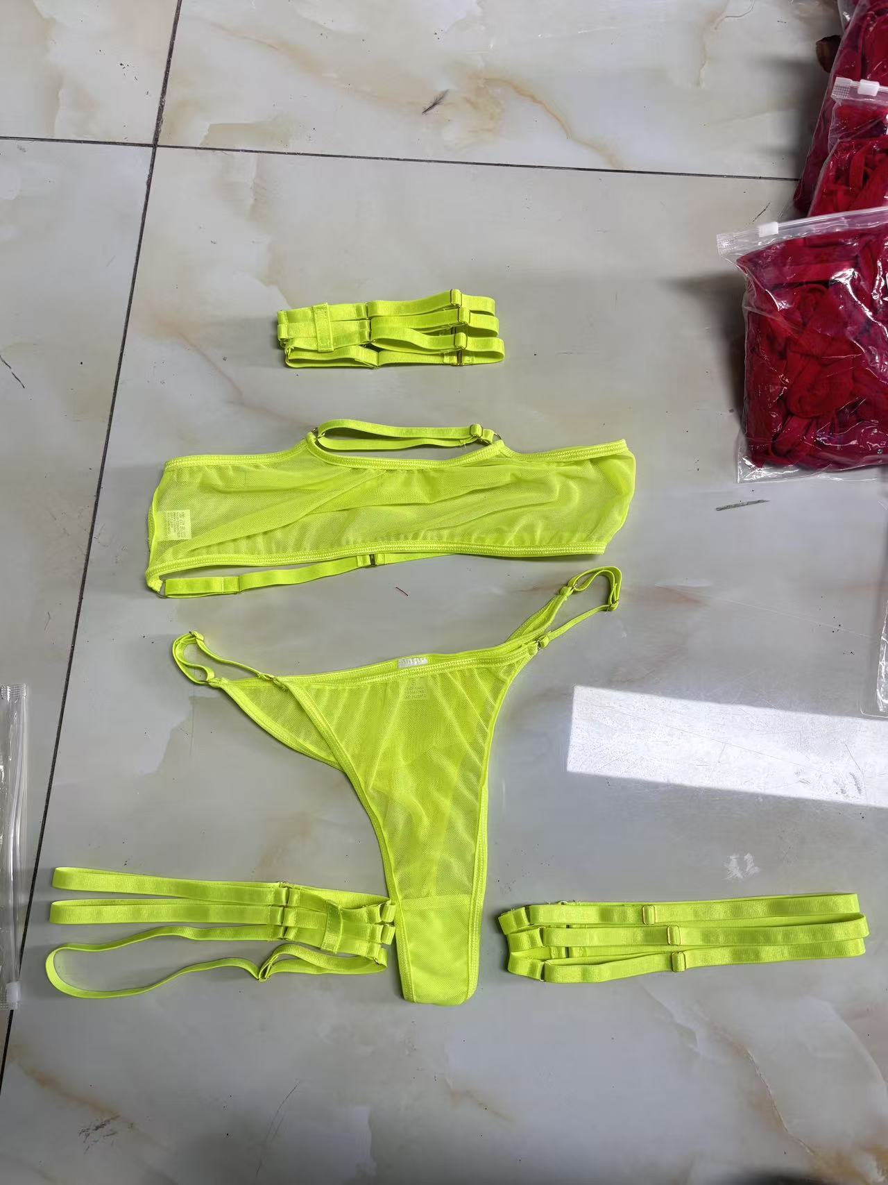 Blue Lace Four-Piece Lingerie Set - Alternate View