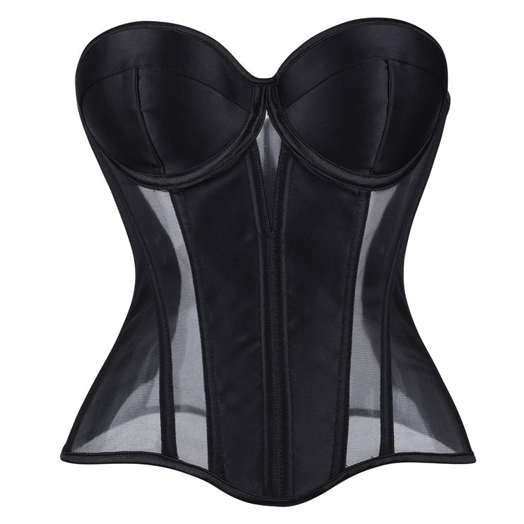 Black Sheer Panel Bustier Corset Top