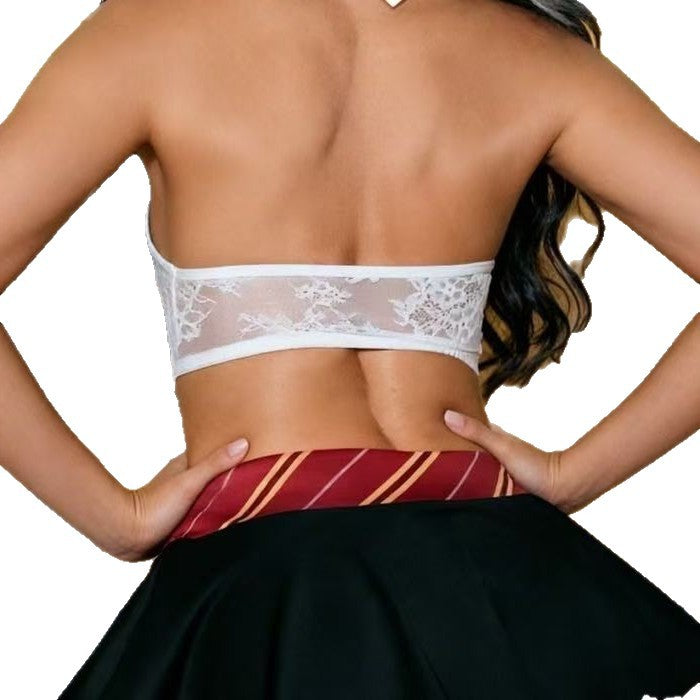 Sheer Mesh Uniform-Inspired Costume Lingerie Set - Alternate View