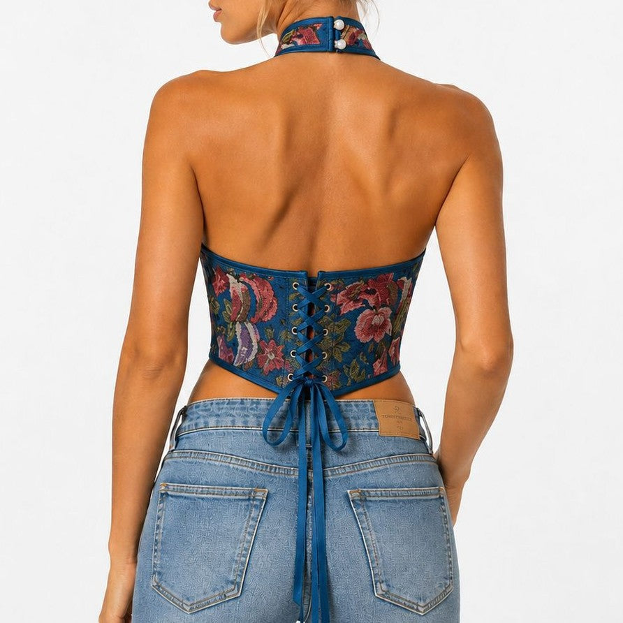 Tropical Floral Halter Corset Top, alternate view 4