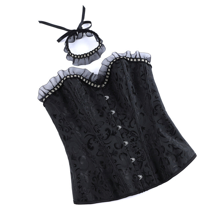 Black Ruffle Trim Lace-Up Corset Top, alternate view 5