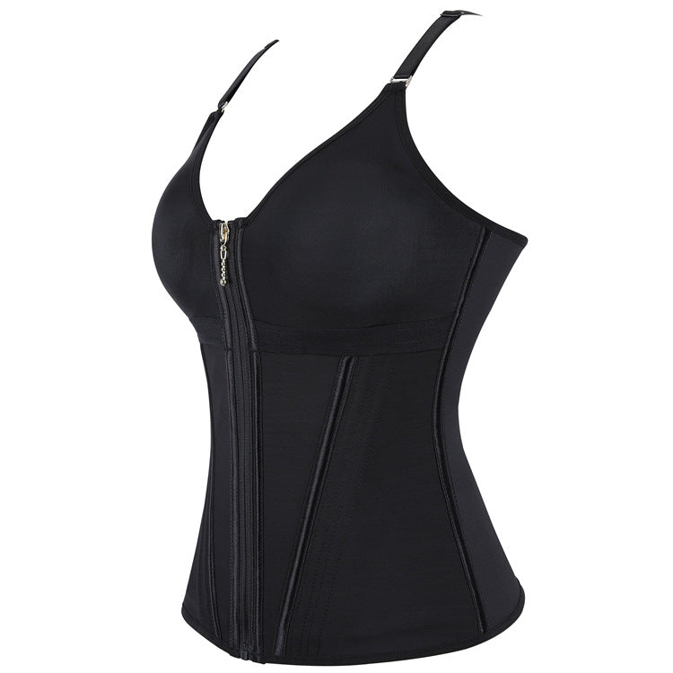 Black Zip-Front Strappy Corset Top, alternate view 2