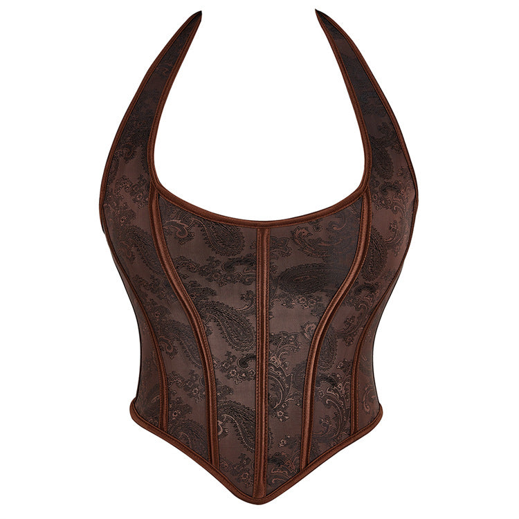 Brown Paisley Halter Corset Top