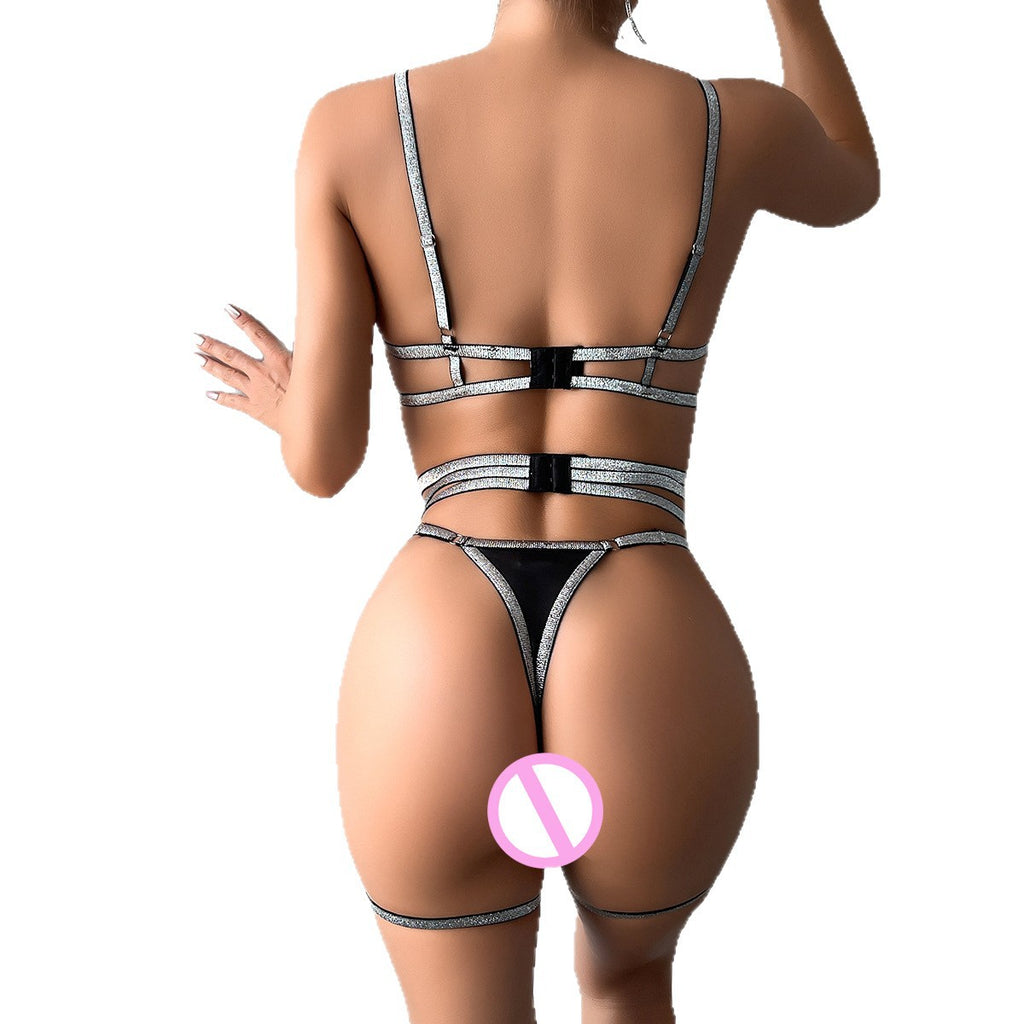 Silver Faux Leather Lingerie Set - Alternate View