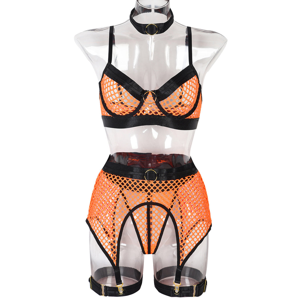 Neon Green Lace Four-Piece Lingerie Set - Alternate View
