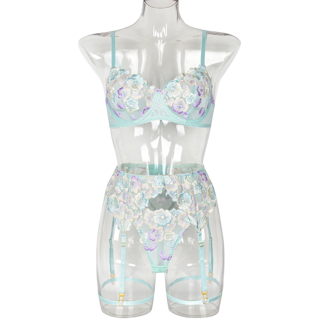 Lace Floral Lace Garter Lingerie Set - Alternate View