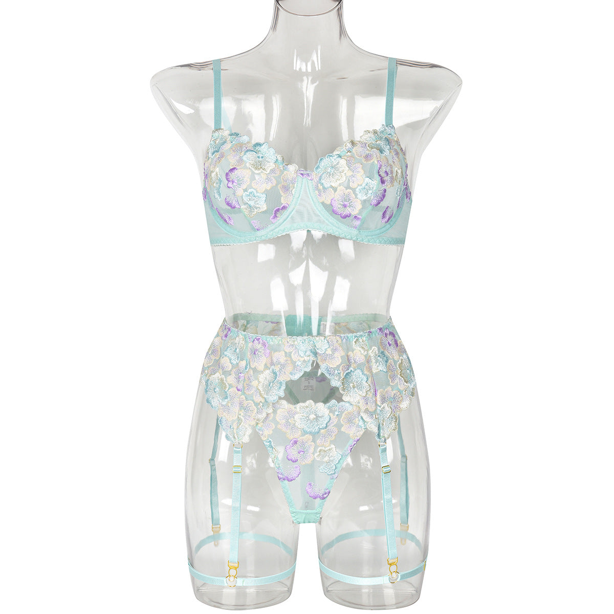 Lace Floral Lace Garter Lingerie Set - Alternate View