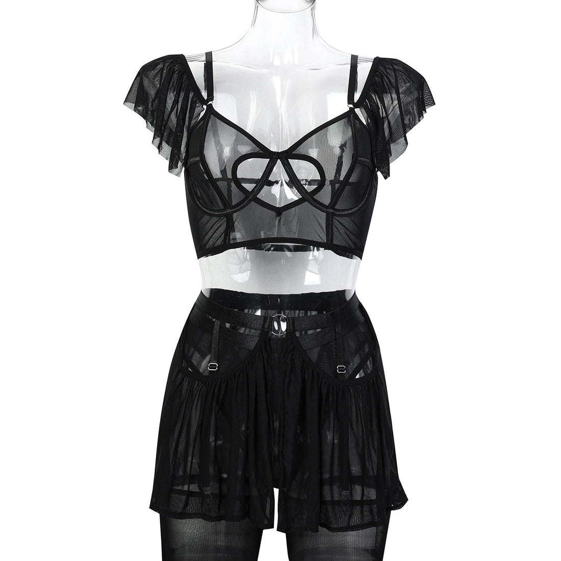 Wine Red Lace Four-Piece Lingerie Set - Secret Hour lingerie