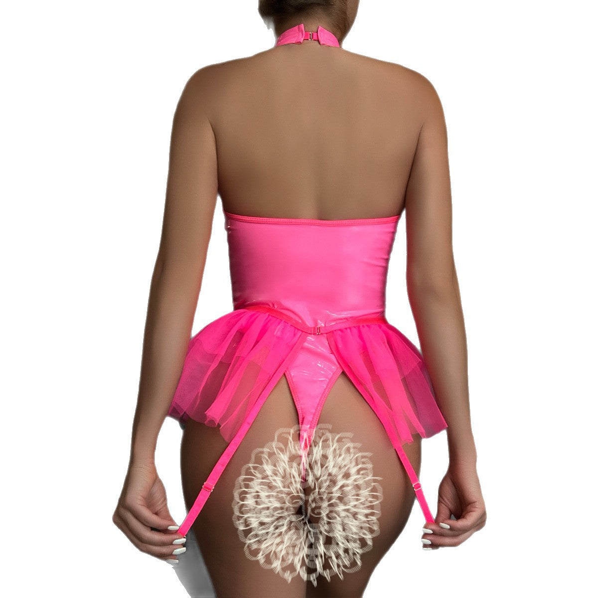 Neon Green Sheer Mesh Teddy Bodysuit - Alternate View