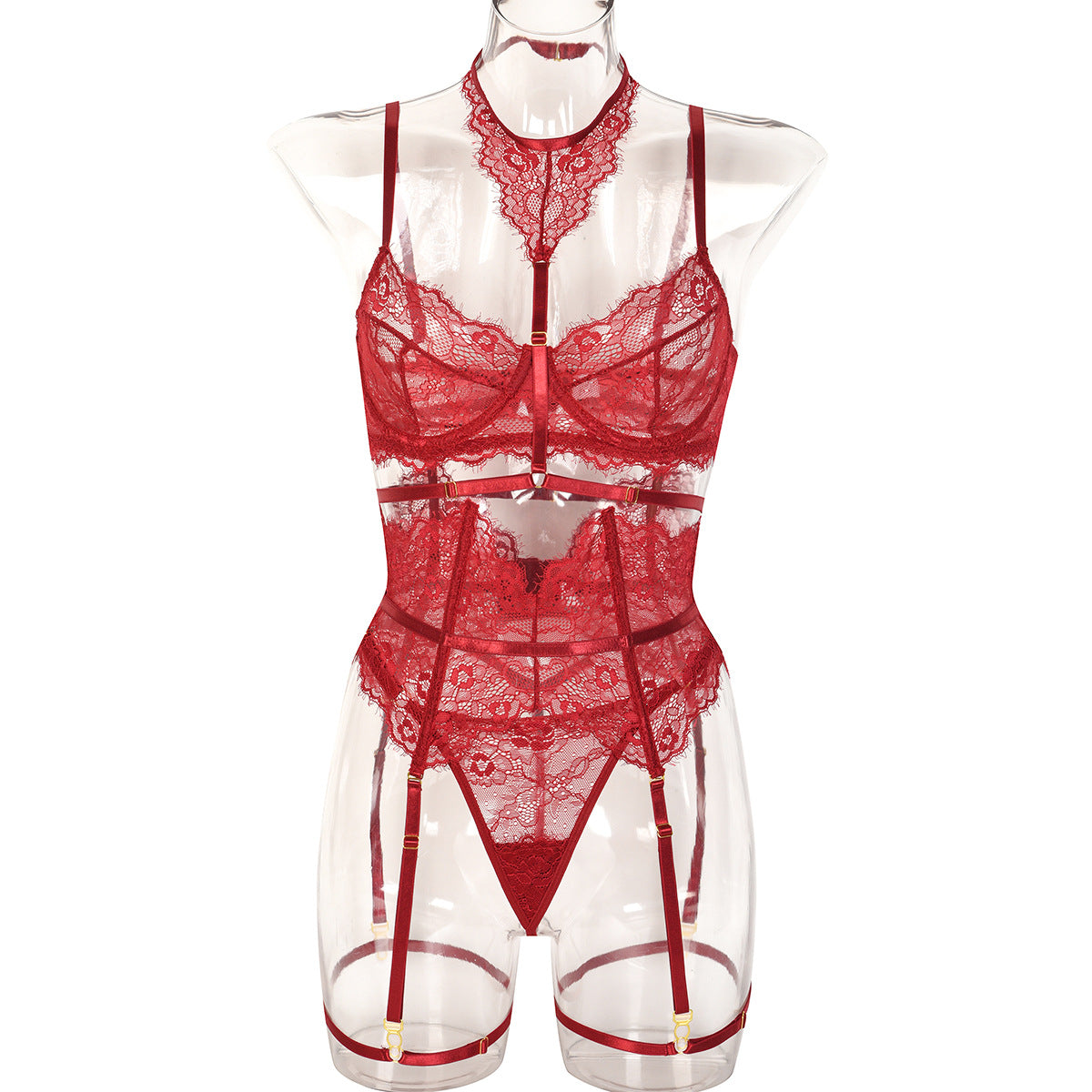 Red Lace Strappy Teddy Bodysuit - Alternate View