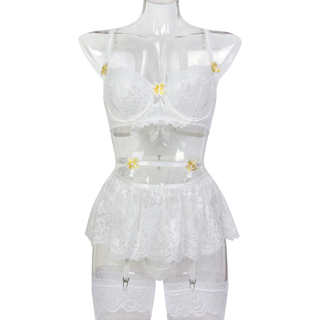 White Lace Four-Piece Lingerie Set - Secret Hour lingerie