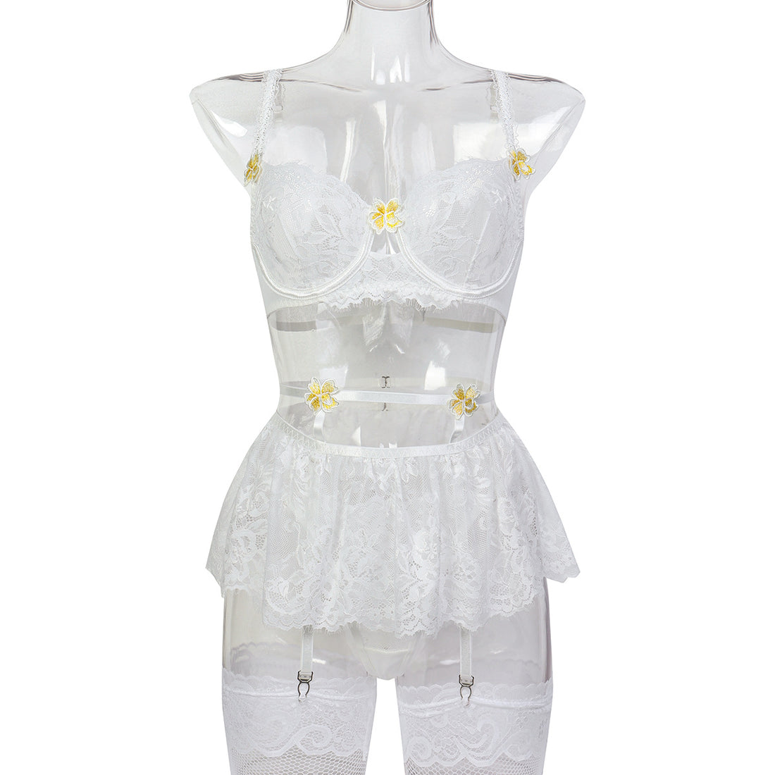 White Lace Four-Piece Lingerie Set - Secret Hour lingerie