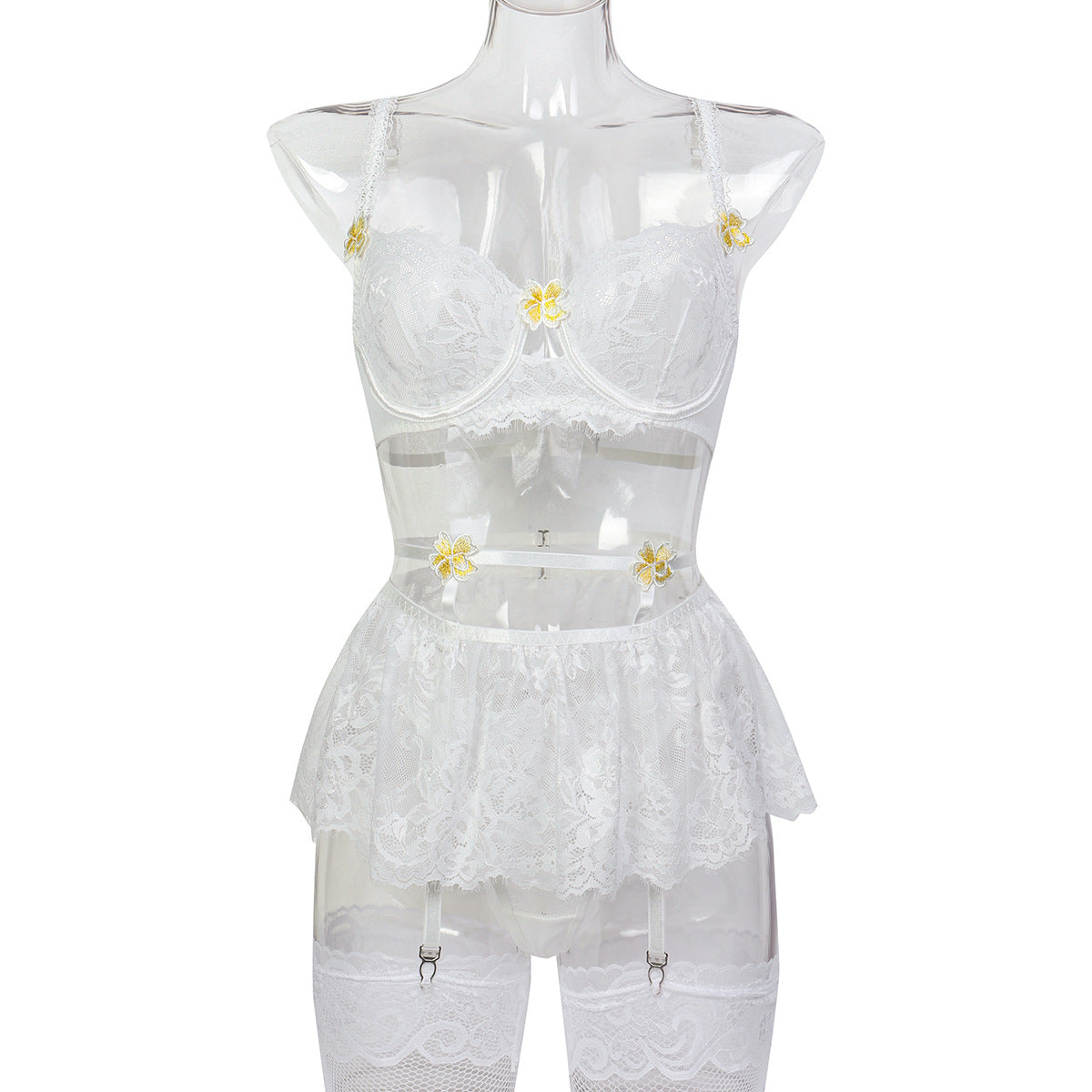 White Lace Four-Piece Lingerie Set - Secret Hour lingerie