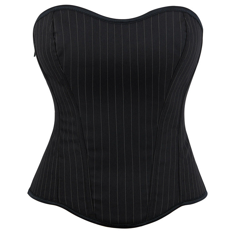 Black Pinstripe Back-Zip Corset Top