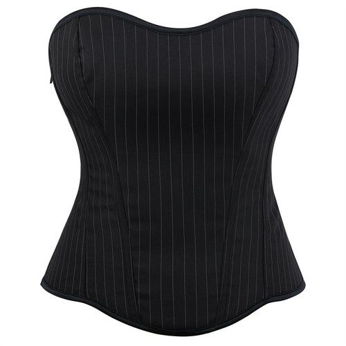 Black Pinstripe Back-Zip Corset Top