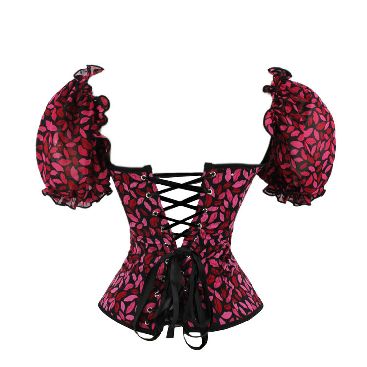 Pink Floral Puff-Sleeve Corset Top, alternate view 3