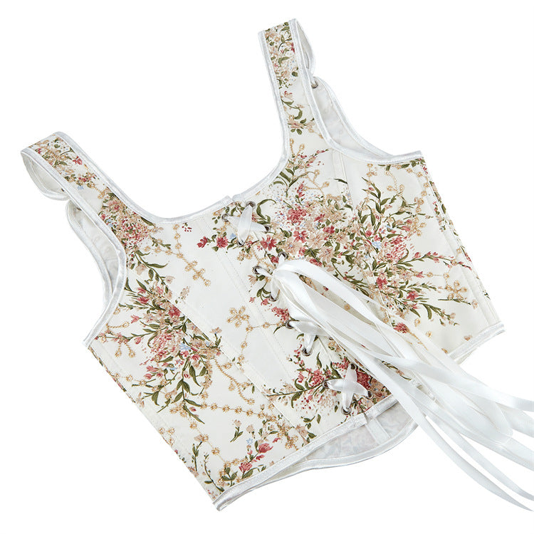 Ivory Floral Tie-Strap Corset Top, alternate view 5
