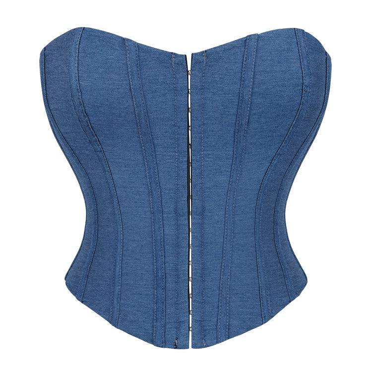 Blue Strapless Corset Top