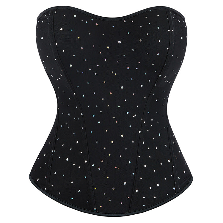 Black Rhinestone Strapless Corset Top
