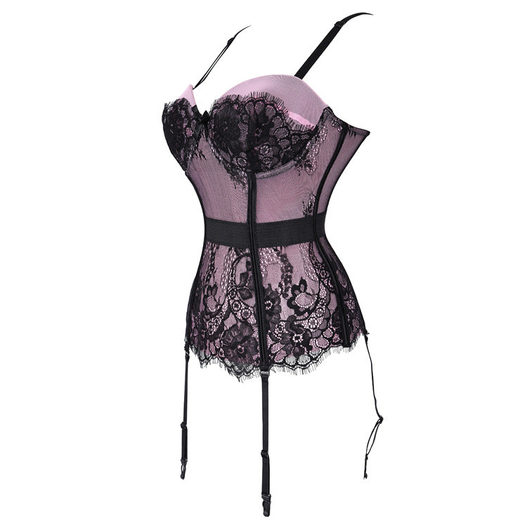 Pink Black Bustier Garter Top, alternate view 4