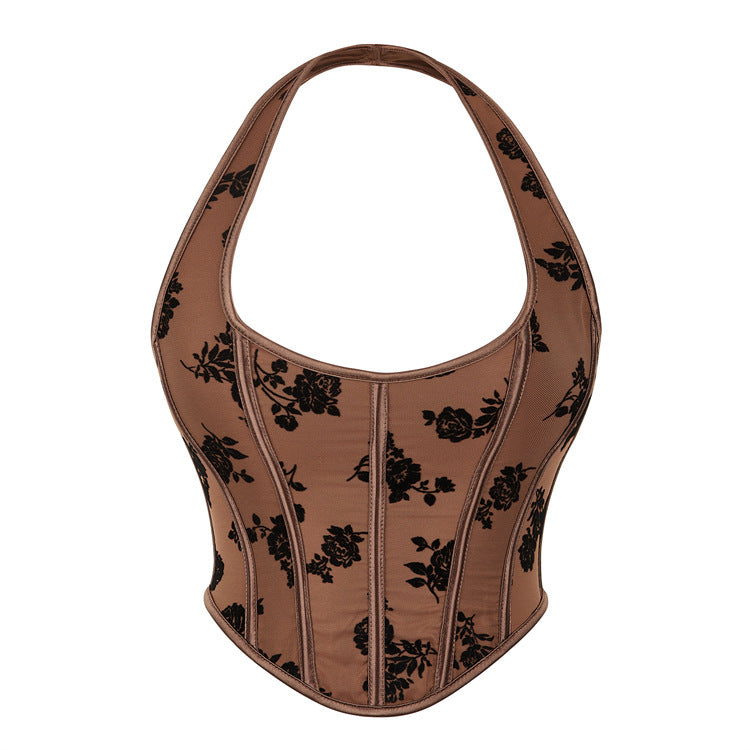 Black Jacquard Halter Corset Top, alternate view 4