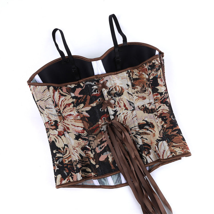 Black Floral Tapestry Strapless Corset Top, alternate view 4
