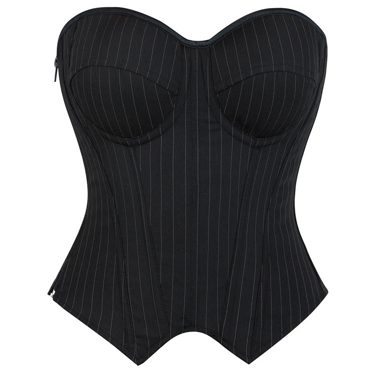 Black Pinstripe Strapless Corset Top