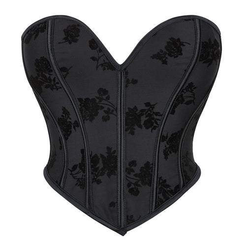 Black Rose Print Strapless Corset Top