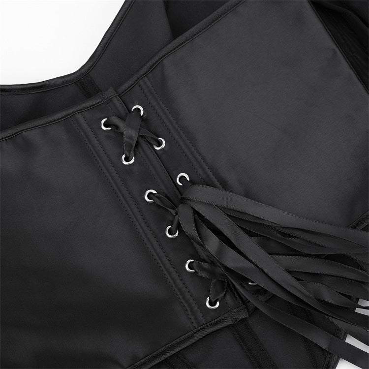 Black Sheer Sleeve Crop Corset Top, alternate view 5