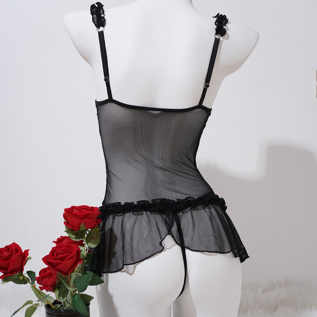 Black Mesh Bustier Garter Lingerie Set, alternate view 4