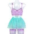 Light Purple Bow Detail Three-Piece Lingerie Set - Styled View