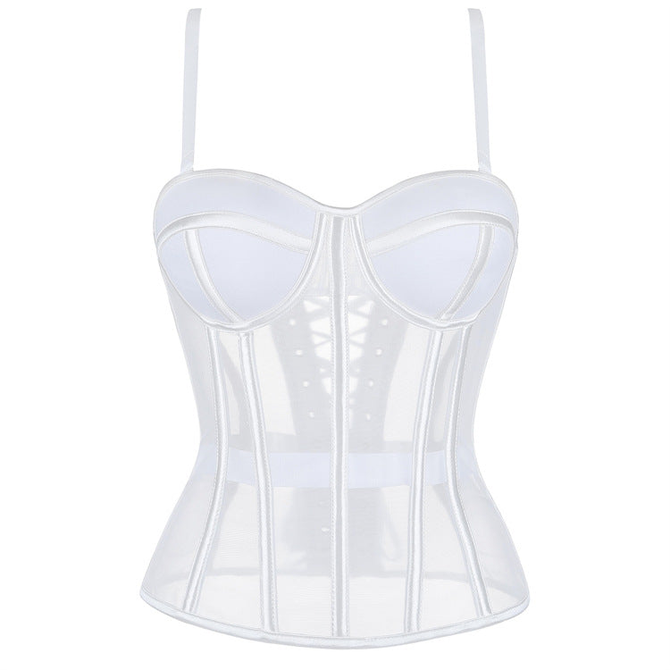 White Sheer Panel Corset Top, alternate view 5