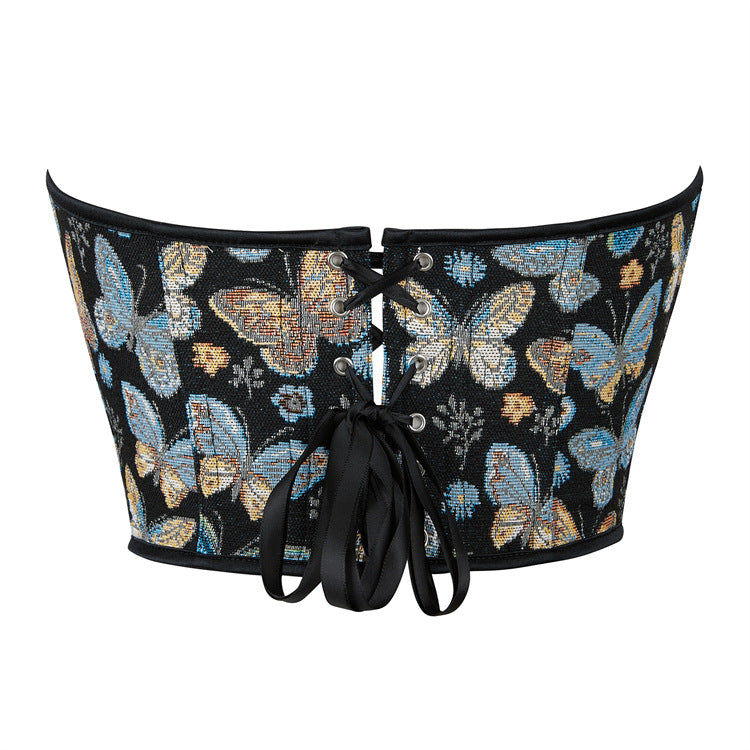 Black Butterfly Print Strapless Corset Top, alternate view 3
