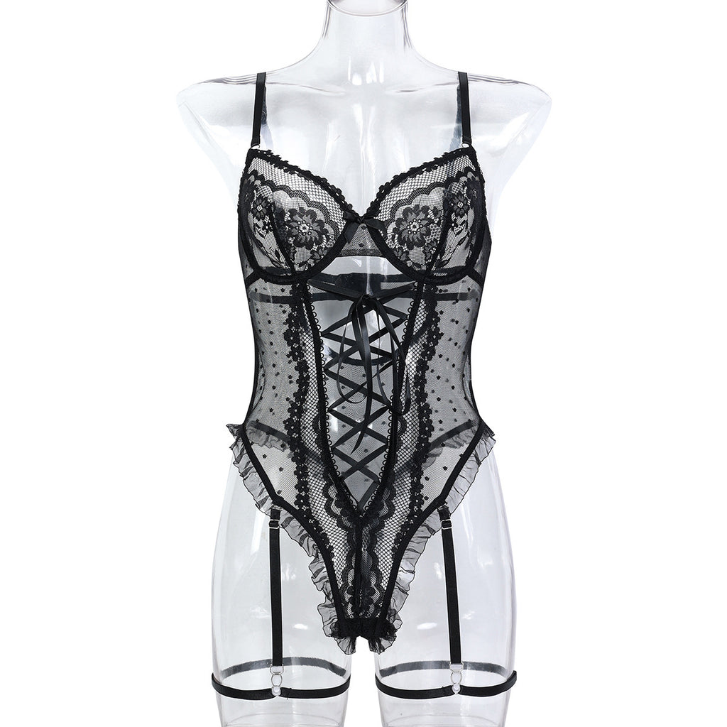 Lace Strappy Teddy Bodysuit - Styled View