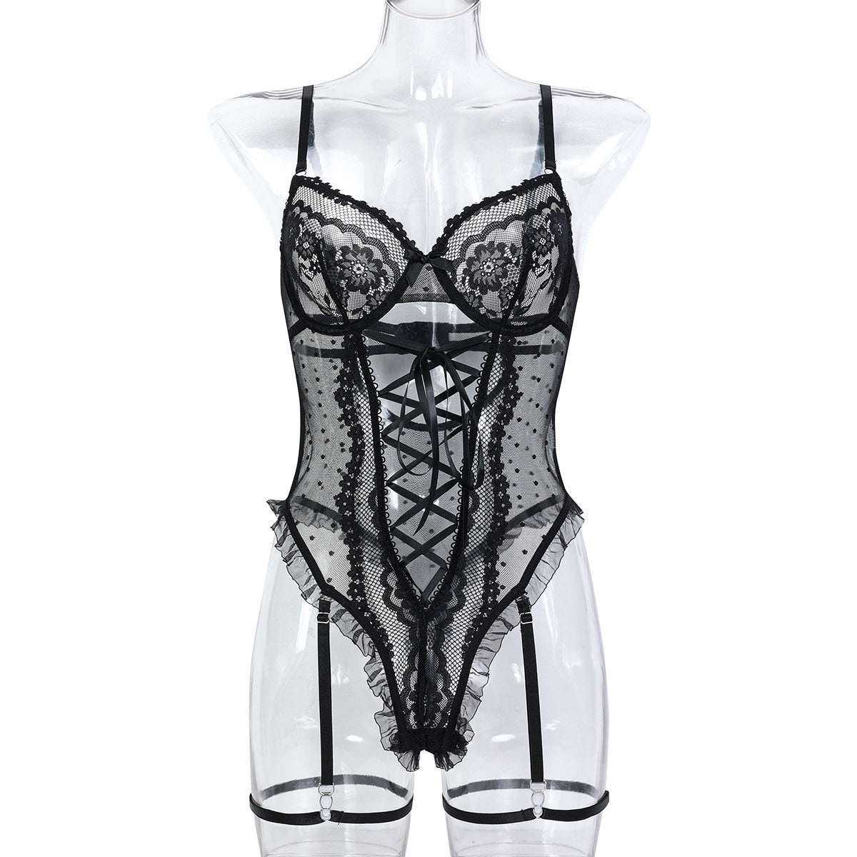 Lace Strappy Teddy Bodysuit - Styled View
